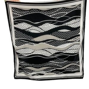 VINTAGE Black & White Wavy Stripes Dots Square Scarf 35x35 Z25
